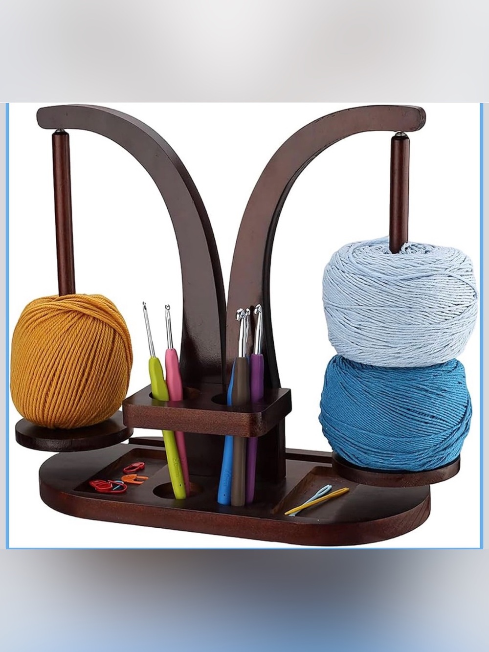 Wooden Yarn and Crochet Hook Organizer - Brown